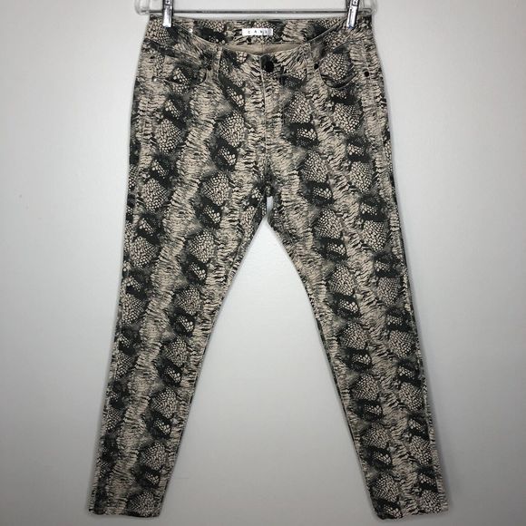 Cabi Women's 8 Beige Diamondback Snakeskin Print Mid Rise Skinny Jeans - Picture 2 of 5